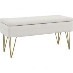 Homcom Banquette coffre de rangement 2 en 1 design art déco - piètement épingle acier doré tissu crème - Blanc