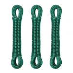 Relaxdays Lot de 3 Cordes à Linge, 20 m, Noyau en Acier, PVC, Extra Solide, à Tendre, Vert