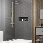 Aurlane Colonne de douche M&eacute;canique finition Or Bross&eacute; - 133x26x52 cm - molly gold