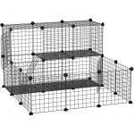 Pawhut Cage parc enclos rongeurs modulable dim. L 105 x l 105 x H 70 cm 2 niveaux 2 portes rampe résine PP fil métallique noir - Noir