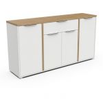 Demeyere Enfilade ACCESS - 4 portes + 1 tiroir - Décor chene Hamilton et Blanc - L 160,7 x P 39,6 x H 85,6 cm
