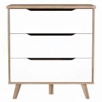 Finlandek Commode de chambre VANKKA scandinave d&eacute;cor chene et blanc mat + pieds en bois massif - L 80 cm