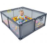 Relaxdays Parc pour b&eacute;b&eacute;, 150 x 150 cm, parc, 50 balles, 2 anneaux, aire de jeu s&eacute;curis&eacute;e, tissu Oxford, gris