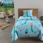 Soleil d'Ocre Parure housse de couette 140x200 cm sirenes bleu, 100% coton 57 fils/cm2, par Bleu