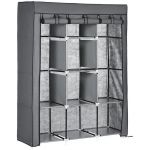Homcom Armoire penderie multi-rangement - 8 &eacute;tag&egrave;res, 2 barres - dim. 125L x 43l x 162,5H cm - acier noir non tiss&eacute; gris 125x43x162cm Gris