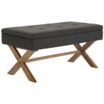 CLP Banquette Namaro en Tissu avec espace de rangement Pieds en Bois de caoutchouc, Gris foncé-Antique clair