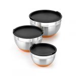 Bra Efficient | Lot de 3 Bols en Acier Inoxydable 12|16|20 cm 0,4 L 18/10, Base en Silicone, Couvercles Inclus, Argent