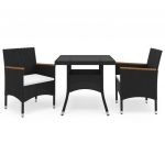 VidaXL Ensemble &agrave; d&icirc;ner de jardin 3 pcs Noir R&eacute;sine tress&eacute;e et acacia 2772-A