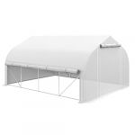 Outsunny Serre tunnel de jardin - 12m&sup2; 395x300x200cm - porte 8 fen&ecirc;tres avec moustiquaires b&acirc;che PE haute densit&eacute; 140 g/m&sup2; - blanc