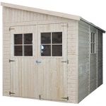 Timbela Abri de Jardin en Bois Naturel Stockage extérieur avec fenêtres 318x211 cm/6,02 m² hangar en bois naturel Atelier rangement outils et vélos M339A