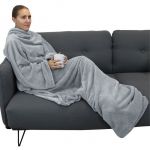 VIVEZEN Plaid à manche - Dimensions 160 x 120 cm - Matière polaire en flanelle - Gris