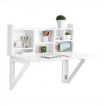 Sobuy FWT07-II-W Bureau Table Murale Rabattable avec Armoire Murale int&eacute;gr&eacute;e, Table Cuisine Pliable, Table de Repas -Blanc
