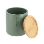 Tendance Boite à Coton et Cotons-tiges Vert kaki avec couvercle en Bambou Vert