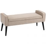 Homcom Banquette coffre de rangement 2 en 1 style contemporain pieds effilés bois d'hévéa noir aspect lin beige 120x45x54cm Beige