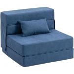Homcom Fauteuil convertible 1 place - pliant - coussin - pour invit&eacute;s, salon, petit espace - tissu flanelle - 210x80x15cm - bleu