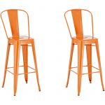 CLP Lot de 2 tabourets de bar Aiden en m&eacute;tal, orange orange, hauteur de l assise