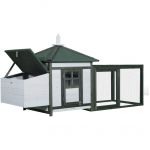 Pawhut Poulailler cottage multi-&eacute;quipement perchoir rampe pondoir enclos tiroir &agrave; d&eacute;jection 196L x 74l x 98H cm bois massif pin vert blanc