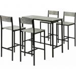 Sobuy OGT14-HG Set de Table Haute + 4 Chaises de Bar Ensemble Table de Bar + 4 Tabourets de Bar avec Repose-Pieds