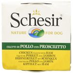 Schesir Bo&icirc;te Chien P&acirc;t&eacute;e aux Filets de Poulet avec Jambon en Gel&eacute;e - 150g