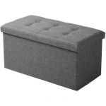 WOLTU Tabouret Banc Coffre de rangement pouf pliable en lin couvercle amovible coffre multifonctionnel 76x37 5x38cm Gris Fonc&eacute;