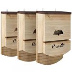 Pawhut Lot de 3 Nichoirs Chauve Souris - en Bois - avec Plateforme et 2 Chambres Int&eacute;rieures - 23 x 9,5 x 36,5 cm - bois naturel