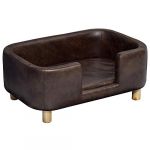 Pawhut Canapé Chien lit pour Chien Chat avec Rebord Coussin Moelleux Pieds Bois Massif dim. 74 x 48 x 31 cm revêtement synthétique Chocolat