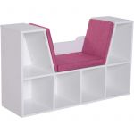 Homcom Bibliothèque banc 2 en 1 design contemporain 6 casiers 3 coussins fournis 102L x 30l x 61H cm blanc rose 102x30x61cm Rose