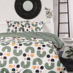 Today Housse De Couette Lit Double Sunshine en Coton Imprimé Graphique - Vert Et Blanc - 220 X 240 Cm