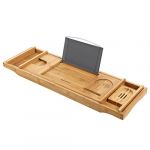 Songmics BCB88Y Étagère de Baignoire Extensible en Bambou avec Porte-gobelet et Porte-Savon 75-109 x 4,5 x 23 cm