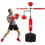 Homcom Sac de frappe sur pied - 4 en 1 - 2 balles de vitesse barre rotative 360° gants - hauteur réglable - rouge