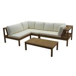 Salon de jardin d'angle en acacia m if avec coussins beiges BELIZE