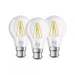 Osram Lot de 3 Ampoules LED B22 standard claire 7 W équivalent a 60 W blanc chaud - Culot : E27 - Puissance : 7 W - Equivalence : 60 W - Flux lumineux : 806 Lm.