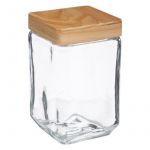 Five Bocal de conservation carr&eacute; en Verre et Pin 1.7 L Transparent