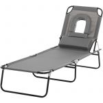 Outsunny Bain de Soleil Pliable transat inclinable 4 Positions Chaise Longue de Lecture 3 Coussins fournis Gris