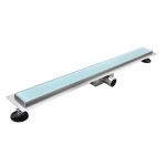 HIDY Caniveau de douche L.50 cm verre blanc et acier inoxydable, siphon anti-odeurs, drainage performant