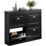 Sobuy FSR79-SCH Meuble de Rangement Armoire à Chaussures 4 abattants Meuble d'entrée Coffre Rangement pour Chaussures – Noir