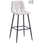 Lot de 2 Tabourets de Bar Metal Tissu Scandinave Tissu - Beige