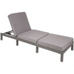 TecTake Chaise longue, Transat, Bain de Soleil Réglable en Acier et Résine Tressée - 1 Place - 196 cm x 66 cm x 22 cm Gris