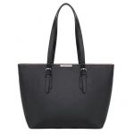 David Jones Sac à Main Shopping Femme Grand Format - Sac Cours Lycée Fille - Cabas Fourre-Tout Porté Epaule Cuir PU Anse Longue - Shopper Grande Capacité A4 - Sac Etudiante Travail - Noir