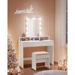 Coiffeuse Miroir LED 2 Tiroirs et 3 Compartiments Style Moderne Blanc