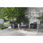 Salon de jardin SanRemo 4 places et table b e imitation rotin tress&eacute; gris graphite Allibert By Keter