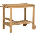 Outsunny Desserte de jardin - desserte pour plancha - étagère, 3 porte-bouteilles, 2 roues, poignée - bois sapin pré-huilé 95x47x74cm Marron