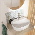 Vasque ovale &agrave; poser en c&eacute;ramique blanche 50 x 38 cm adam