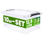 Deuba Lot de 10 boîtes de rangement Transparent 39x29x17cm 12,5L empilables