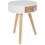 The home deco factory Table De Chevet Ronde En Bois Avec Tiroir - Nora - D 34,5 X 47 Cm - Blanc