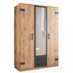 Inside75 Armoire GALWAY style industriel 135 cm 3 portes 2 tiroirs chêne poutre - natural