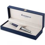 Waterman H&eacute;misph&egrave;re Deluxe Stylo bille, Bleu, finitions palladium, recharge bleue pointe moyenne, Coffret cadeau