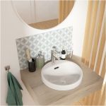 Vasque semi encastr&eacute;e ronde en c&eacute;ramique blanche 37 x 37 cm jade