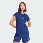Adidas Femme Essentials Linear Cotton T-Shirt, Dark Blue/White, M