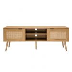 Miliboo Meuble TV bois clair, cannage rotin et m&eacute;tal noir 2 portes L140 cm MANILLE
